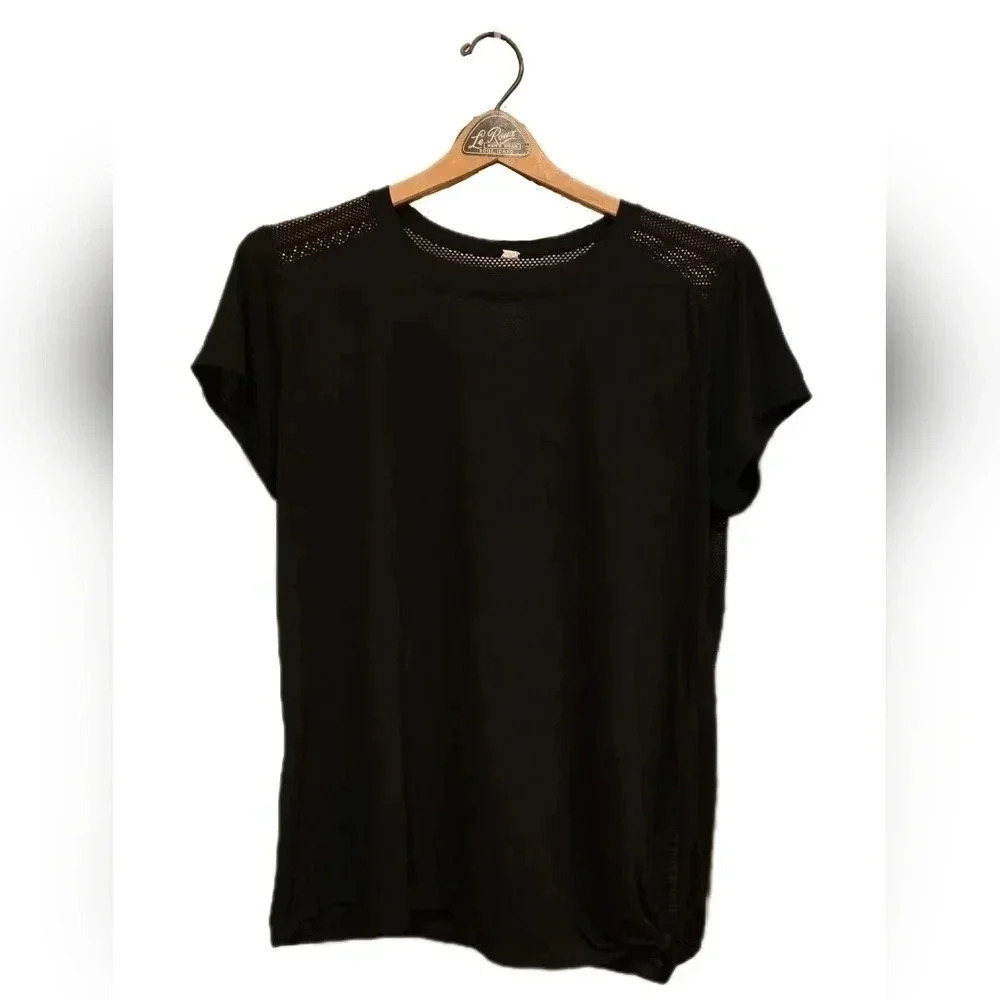 Old Navy, Size L, Black Relaxed Mesh-Back Side-Tie Tee